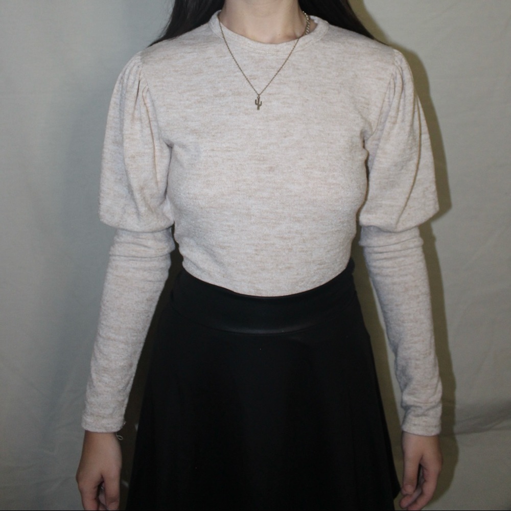 Tan Fashion Nova Shirt with Puffy Sleeves (small)